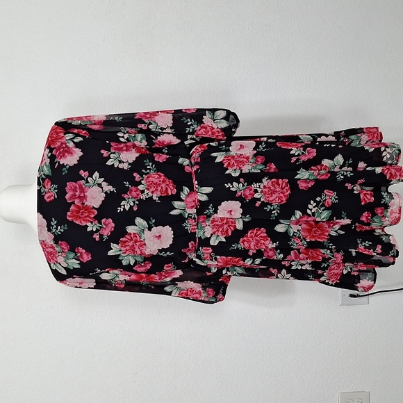 Floral NEW Black Red, Pink Wrap Ruffle Hem Flowy Boho Skater Dress Plus Size 3X - Picture 10 of 16